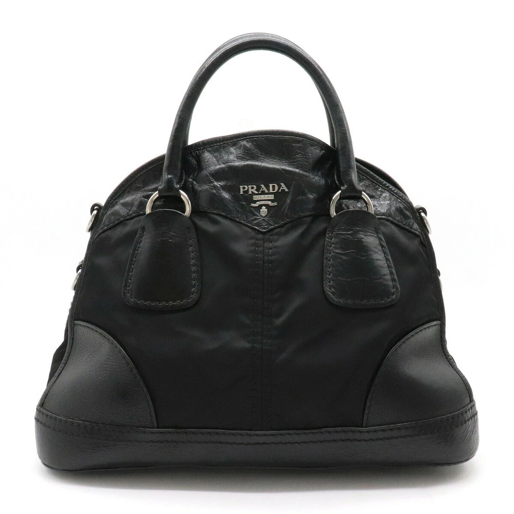 Prada Handbag Tote Bag Shoulder Leather NERO Black